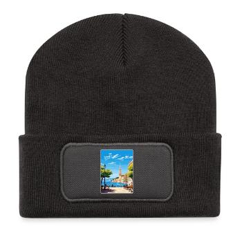 Triste Italie Affiche de voyage Souvenir Carte Postale Peinture - Beanie recyclé à patch - charbon - Devant