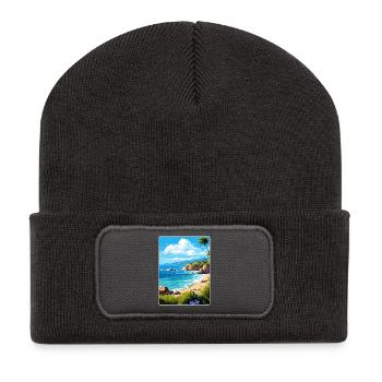 Corse France Voyage Poster Souvenir Peinture WPA - Beanie recyclé à patch - charbon - Devant