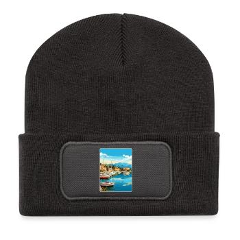 Fethiye Turquie Voyage Affiche Souvenir Peinture WPA - Beanie recyclé à patch - charbon - Devant