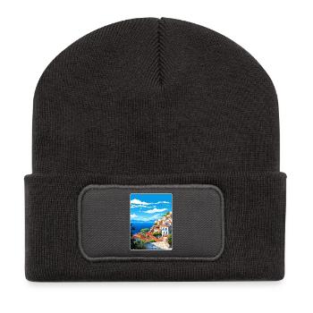 Hydra Greece Travel Poster Souvenir Postcard Paint - Recycled Patch Beanie - dark grey - Front