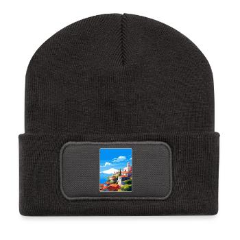 Grèce Voyage Affiche Souvenir Peinture WPA - Beanie recyclé à patch - charbon - Devant