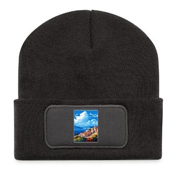 Hydra Greece Travel Poster Souvenir Postcard Paint - Recycled Patch Beanie - dark grey - Front
