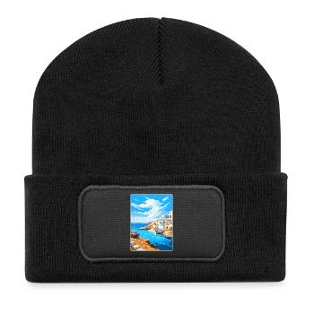 Folegandros Grèce Affiche de voyage Peinture Souvenir WP - Beanie recyclé à patch - noir - Devant