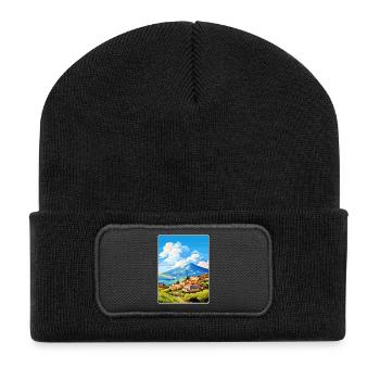 Berg Vardousia Griechenland Reiseposter Souvenir WPA - Recycelte Patch Beanie - Schwarz - Vorne