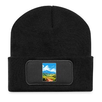 Berg Kreten Griechenland Vintage Reise Poster Souvenir - Recycelte Patch Beanie - Schwarz - Vorne