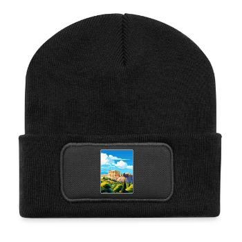 Athens Greece Travel Poster Souvenir Painting WPA - Recycled Patch Beanie - black - Front