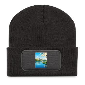 Bucharest Romania Travel Poster Souvenir Paint WPA - Recycled Patch Beanie - dark grey - Front
