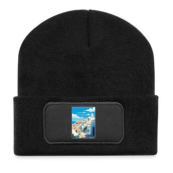 Patmos Grèce Grec Vintage Voyage Poster Souvenir - Beanie recyclé à patch - noir - Devant