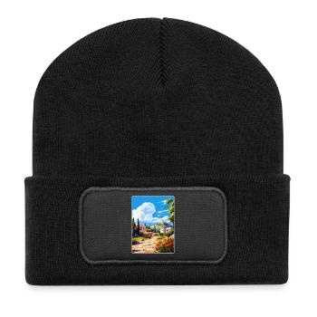 Grèce Voyage Affiche Souvenir Peinture WPA - Beanie recyclé à patch - noir - Devant