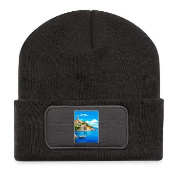 Paxos Grèce Affiche de voyage Souvenir Carte Postale Peinture - Beanie recyclé à patch - charbon - Devant