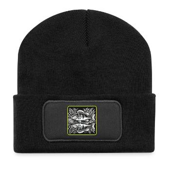 Perch Angler Silhouette Design - Recycled Patch Beanie - black - Front