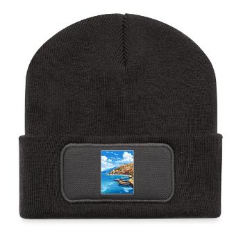 Parga Grèce Affiche de voyage Souvenir Carte Postale Peinture - Beanie recyclé à patch - charbon - Devant