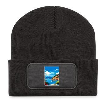 Parga Grèce Affiche de voyage Souvenir Carte Postale Peinture - Beanie recyclé à patch - charbon - Devant