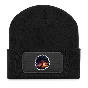 Sonnenuntergangsbaum Sticker - Recycelte Patch Beanie - Schwarz - Vorne