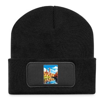 Girona Spain Travel Poster Souvenir Postcard Paint - Recycled Patch Beanie - black - Front