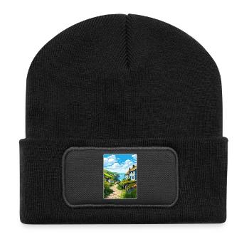 Cadgwith Cornwall England Reiseposter Souvenir - Recycelte Patch Beanie - Schwarz - Vorne