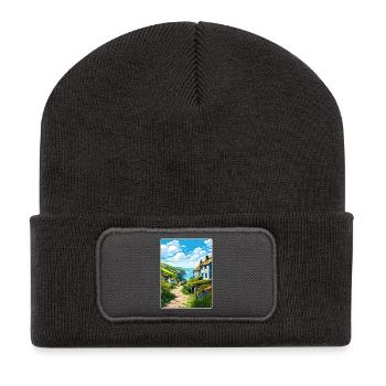Cadgwith Cornwall England Reiseposter Souvenir - Recycelte Patch Beanie - Dunkelgrau - Vorne