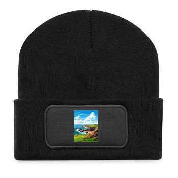 Lands End Cornwall England Reiseposter Souvenir - Recycelte Patch Beanie - Schwarz - Vorne