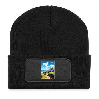 Gorran Haven England Reiseposter Souvenir WPA - Recycelte Patch Beanie - Schwarz - Vorne