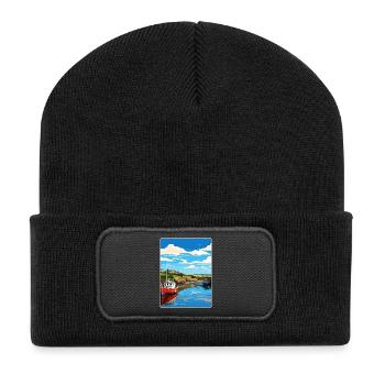 Bude Cornwall England Reiseposter Souvenir WPA - Recycelte Patch Beanie - Schwarz - Vorne