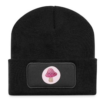 Pilz Kreis Herbst rosa Mädchen Märchen Punkte Wald - Recycelte Patch Beanie - Schwarz - Vorne