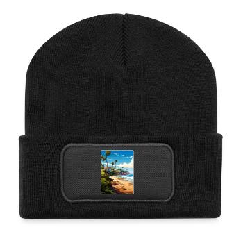 Malibu Californie Voyage Affiche Peinture Souvenir WPA - Beanie recyclé à patch - noir - Devant