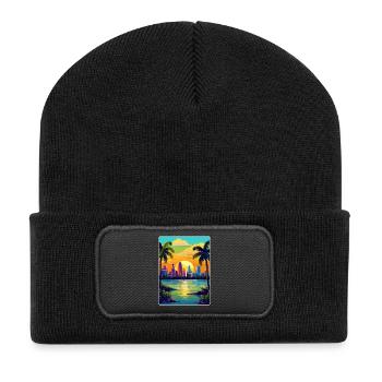 Miami Floride voyage affiche Souvenir peinture WPA - Beanie recyclé à patch - noir - Devant