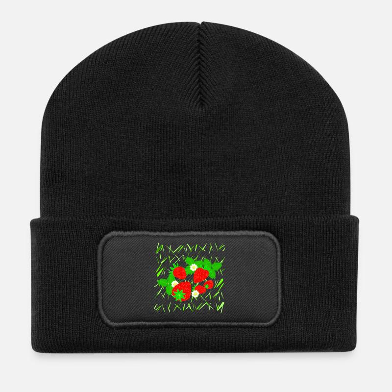 Erdbeeren in verschiedenen Größen - Recycelte Patch Beanie - Schwarz