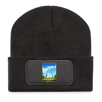 Gateway Arch Nationalpark Reiseplakat Souvenir - Recycelte Patch Beanie - Dunkelgrau - Vorne