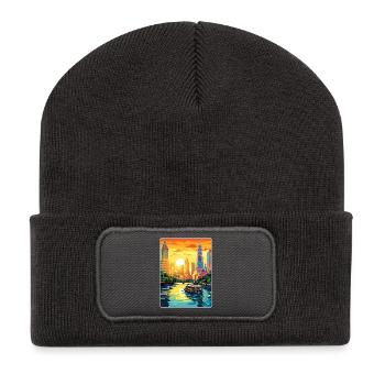 Bangkok Thaïlande Affiche de voyage thaïlandaise Souvenir WPA - Beanie recyclé à patch - charbon - Devant