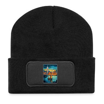 Hong Kong Chine Voyage Affiche Souvenir Peinture WPA - Beanie recyclé à patch - noir - Devant