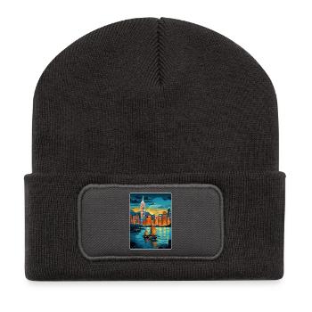 Hongkong China Reise Poster Souvenir Farbe WPA - Recycelte Patch Beanie - Dunkelgrau - Vorne