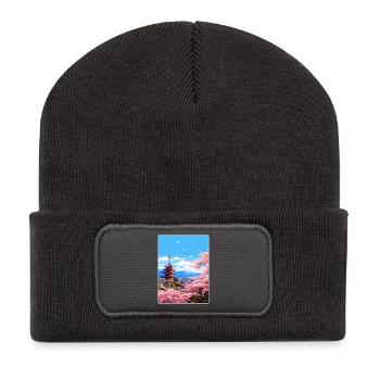 Kyoto Japon Affiche de voyage Souvenir Carte Postale Peinture - Beanie recyclé à patch - charbon - Devant