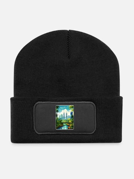 Kuala Lumpur Malaysia Reiseposter Souvenir WPA - Recycelte Patch Beanie - Schwarz