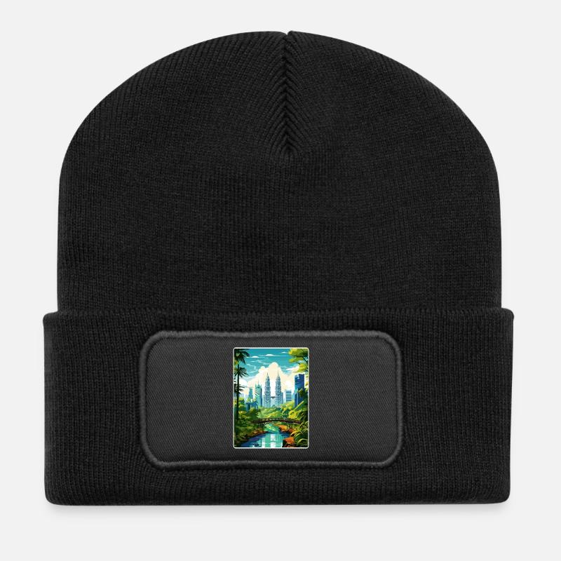 Kuala Lumpur Malaysia Reiseposter Souvenir WPA - Recycelte Patch Beanie - Schwarz