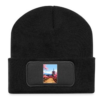 Kyoto Japan Travel Poster Souvenir Postcard Paint - Recycled Patch Beanie - black - Front