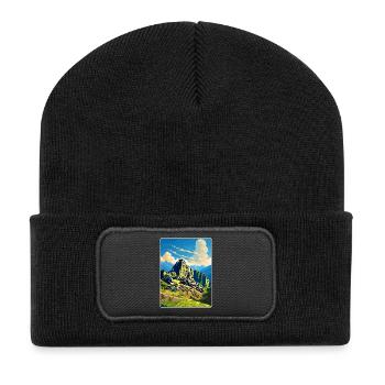 Machu Picchu Peru Travel Poster Souvenir Paint WPA - Recycled Patch Beanie - black - Front