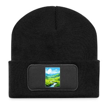 Vietnam Travel Poster Souvenir Postcard Painting - Recycled Patch Beanie - black - Front