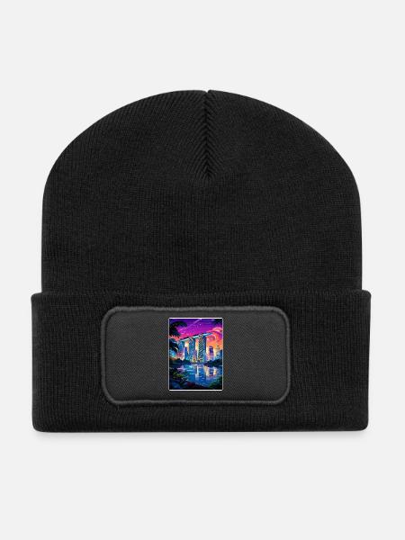 Marina Bay Sands Singapur Reiseposter Souvenir - Recycelte Patch Beanie - Schwarz