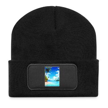 Malediven Süd Aisa Vintage Reiseposter Souvenir - Recycelte Patch Beanie - Schwarz - Vorne