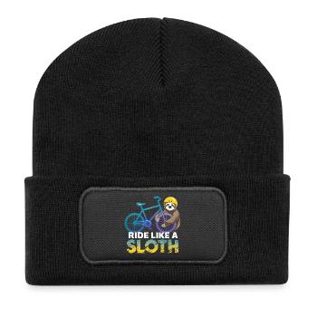 Sloth Biker with Helmet - Recycled Patch Beanie - black - Front