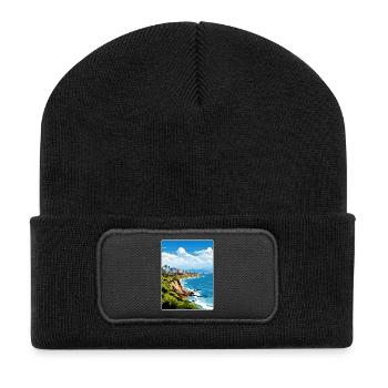 Lima Peru Travel Poster Souvenir Postcard Painting - Recycled Patch Beanie - black - Front