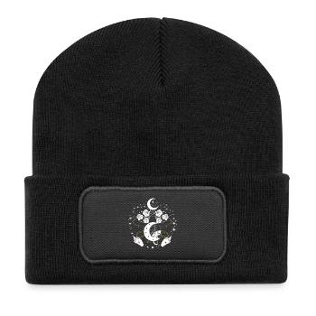 Mondbeschienene Harfenornamente - Recycelte Patch Beanie - Schwarz - Vorne
