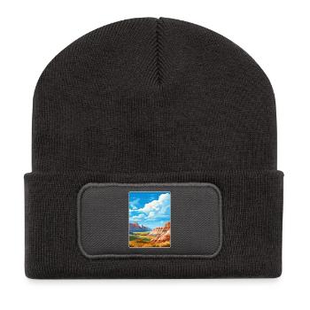 Badlands Nationalpark Reise Poster Souvenir WPA - Recycelte Patch Beanie - Dunkelgrau - Vorne