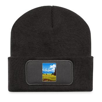 Affiche de voyage souvenir du parc national de Grand Teton - Beanie recyclé à patch - charbon - Devant