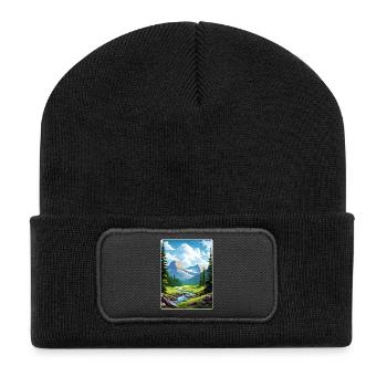 Glacier National Park Travel Poster Souvenir WPA - Recycled Patch Beanie - black - Front