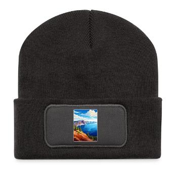 Crater Lake National Park Travel Poster Souvenir - Recycled Patch Beanie - dark grey - Front