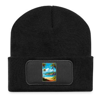Dominikanische Republik Karibik Reise Posterkarte - Recycelte Patch Beanie - Schwarz - Vorne
