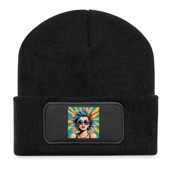 Punk Girl Nancy mit Sonnenbrille Rock HipHop Musik - Recycelte Patch Beanie - Schwarz - Vorne