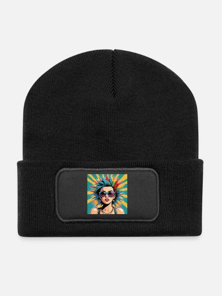 Punk Girl Nancy mit Sonnenbrille Rock HipHop Musik - Recycelte Patch Beanie - Schwarz